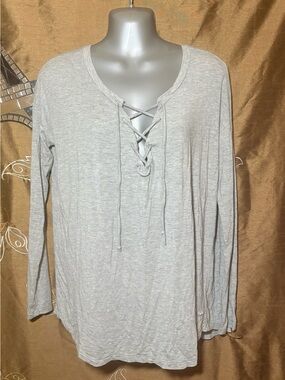 PINK Victoria's Secret Light Gray Lace-Up Long Sleeve Top